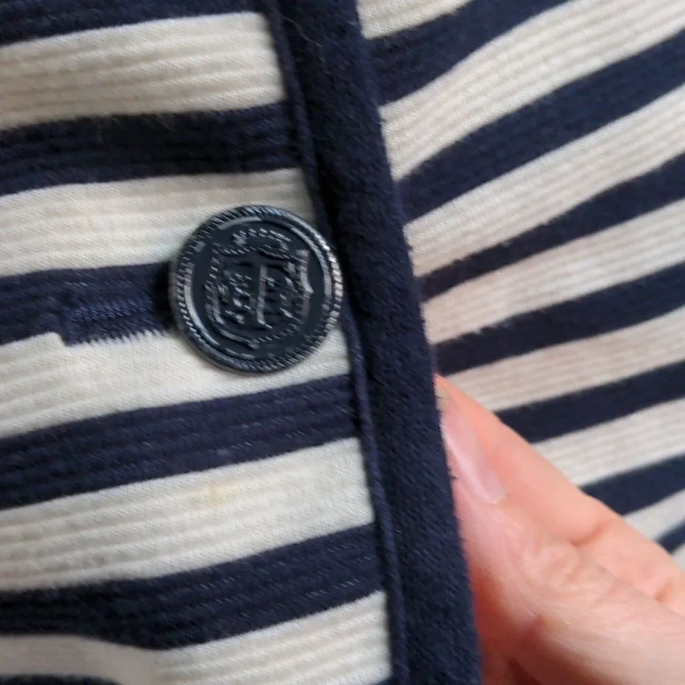 Talbots Black + Cream Striped Cotton Blend Blazer Sz M